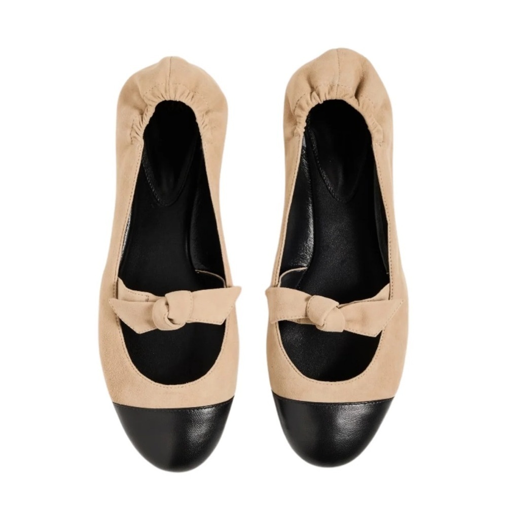Alexandre Birman Clarita Suede Ballerina Flat, black and tan size 10